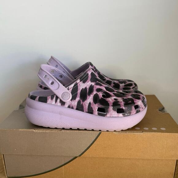 Crocs Platform Purple/Leopard Kids Clogs Sandals -SZ 3 Y - Picture 2 of 11